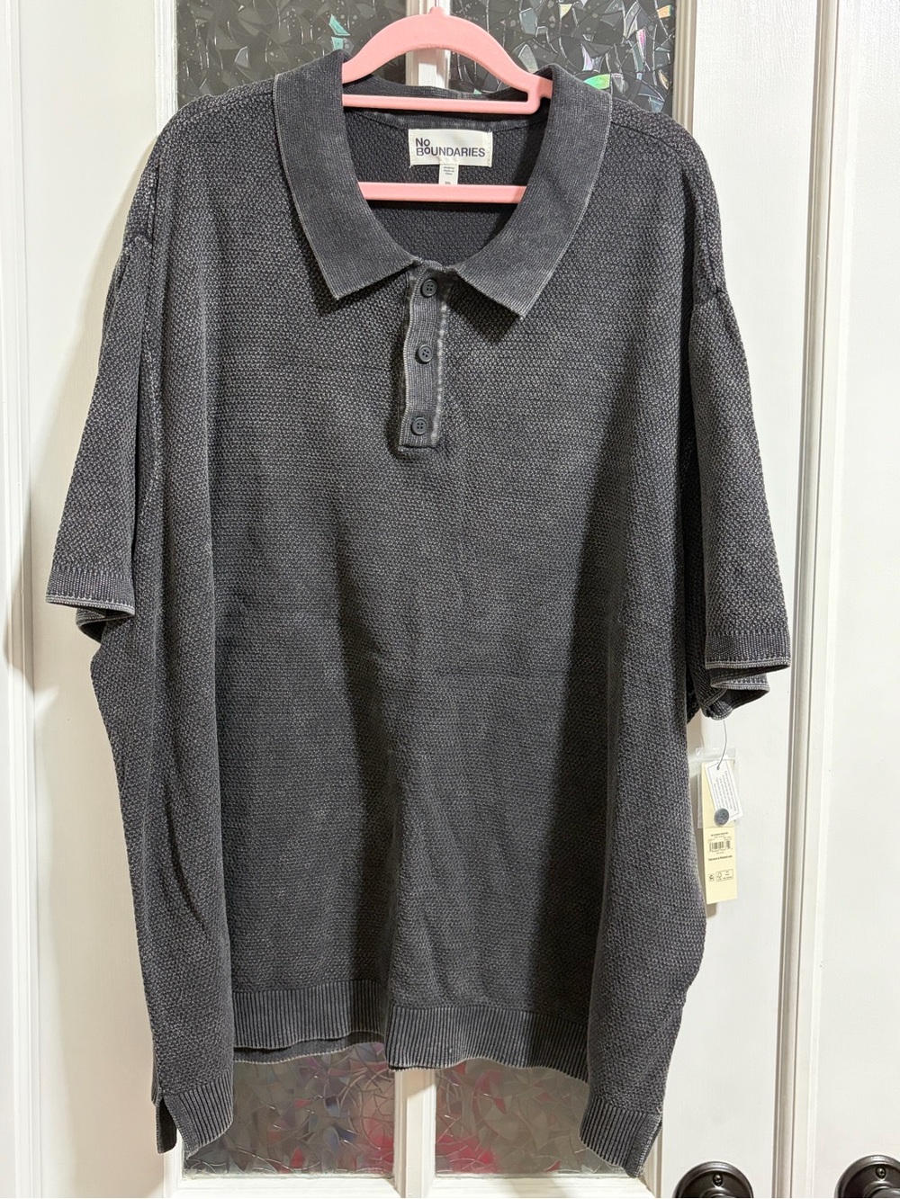 No Boundaries Charcoal Knit Polo Shirt NWT Men's 2XL Casual Short Sleeve